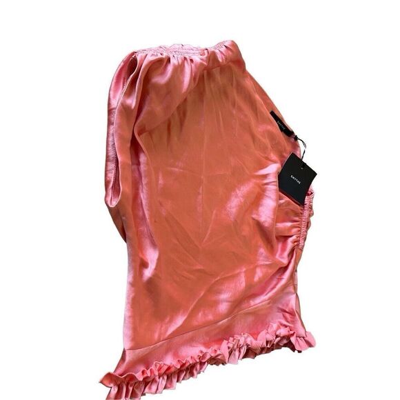 NWT SYMTHE RUFFLE TRIM ONE SHOULDER ROSE PINK SMOCKED BLOUSE TOP SIZE 8 M - Picture 4 of 13